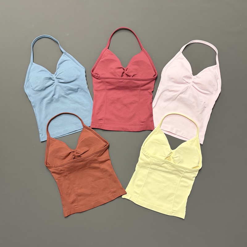 Yoga Fitness Tapis - Nahtloses Damen-Sport-Tanktop mit Neckholder und Spaghettiträgern,
