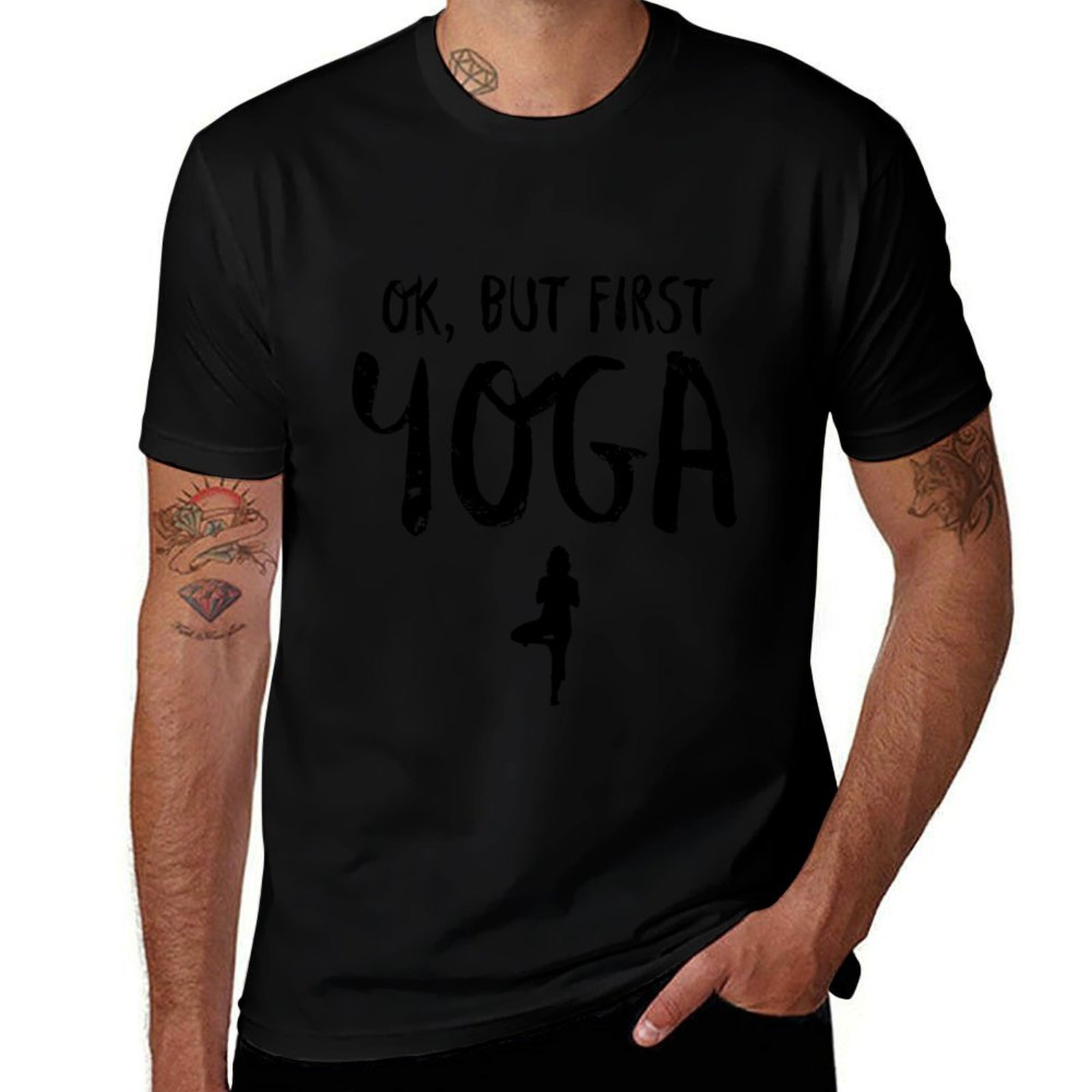 Yoga In Fitness First - Ok, aber zuerst Yoga Lustiges Fitness-Gym-Yoga-Liebhaber-T-Shirt