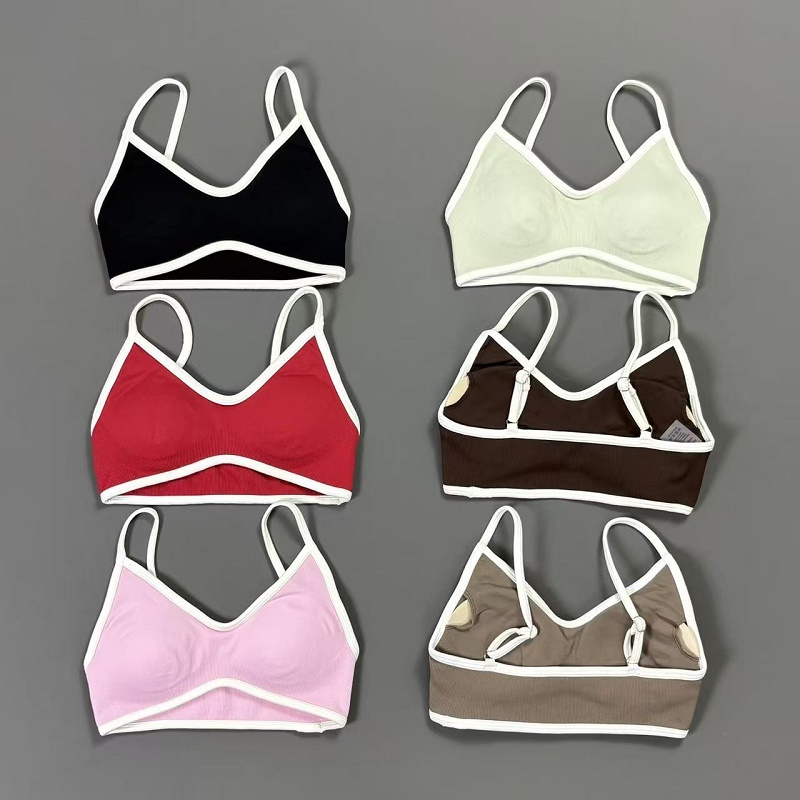 Yoga Fitness Tapis - Damen Kontrastlinien-Yoga-BH V-Ausschnitt Weißer Rand Dünne