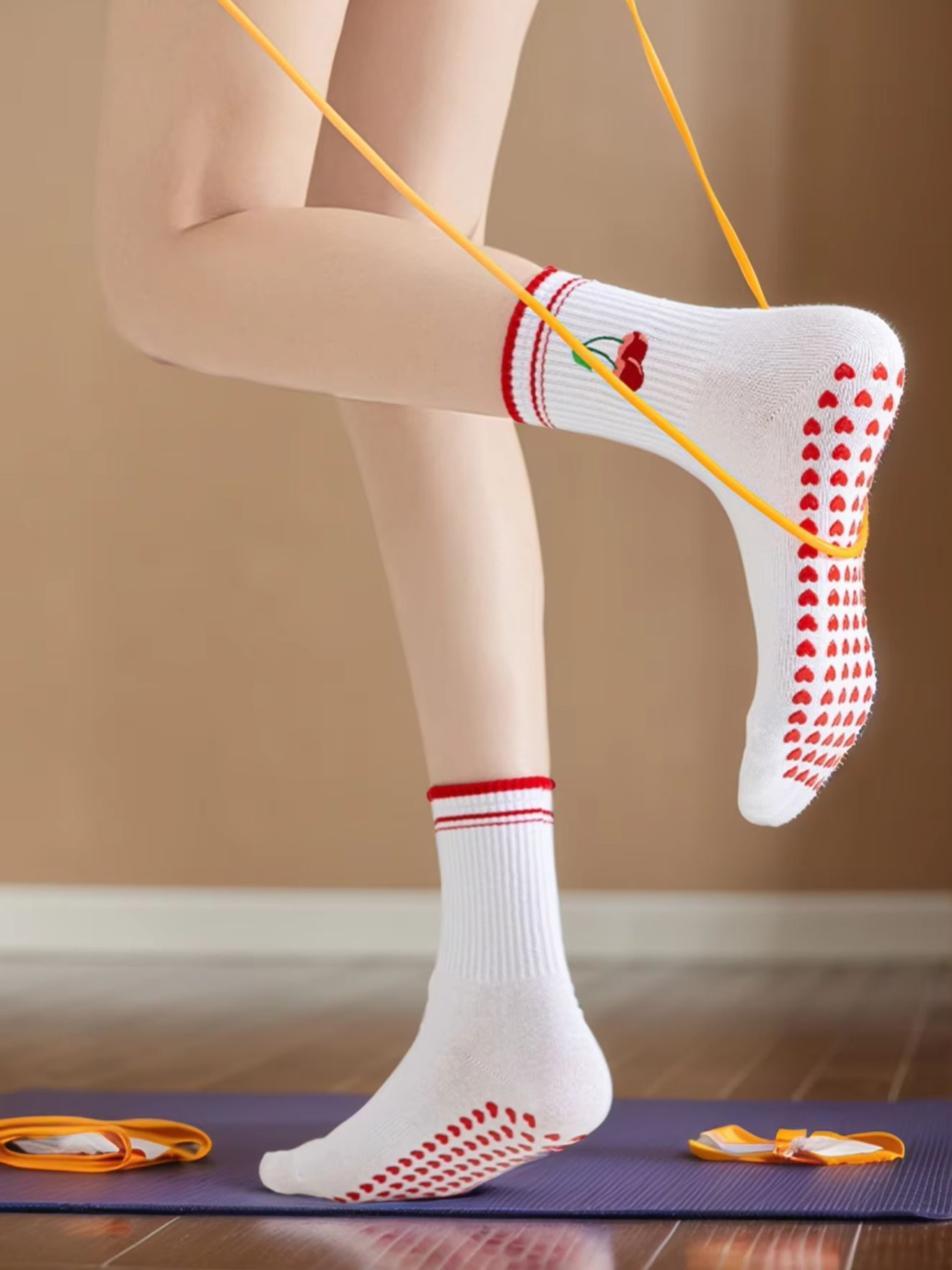 Yoga Fitness Pilates - 1 Paar grenzübergreifende professionelle Yoga-Socken, Baumwoll-Riemchen-Silikon-Anti-Rutsch-Pilates-Fitness-Tanz-Bodensocken